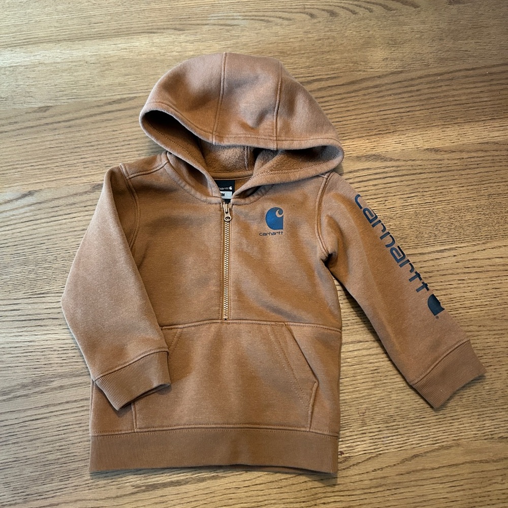 Carhartt Brown Toddler Hooded Half-Zip Kangaroo Pocket Sweatshirt 18 Months